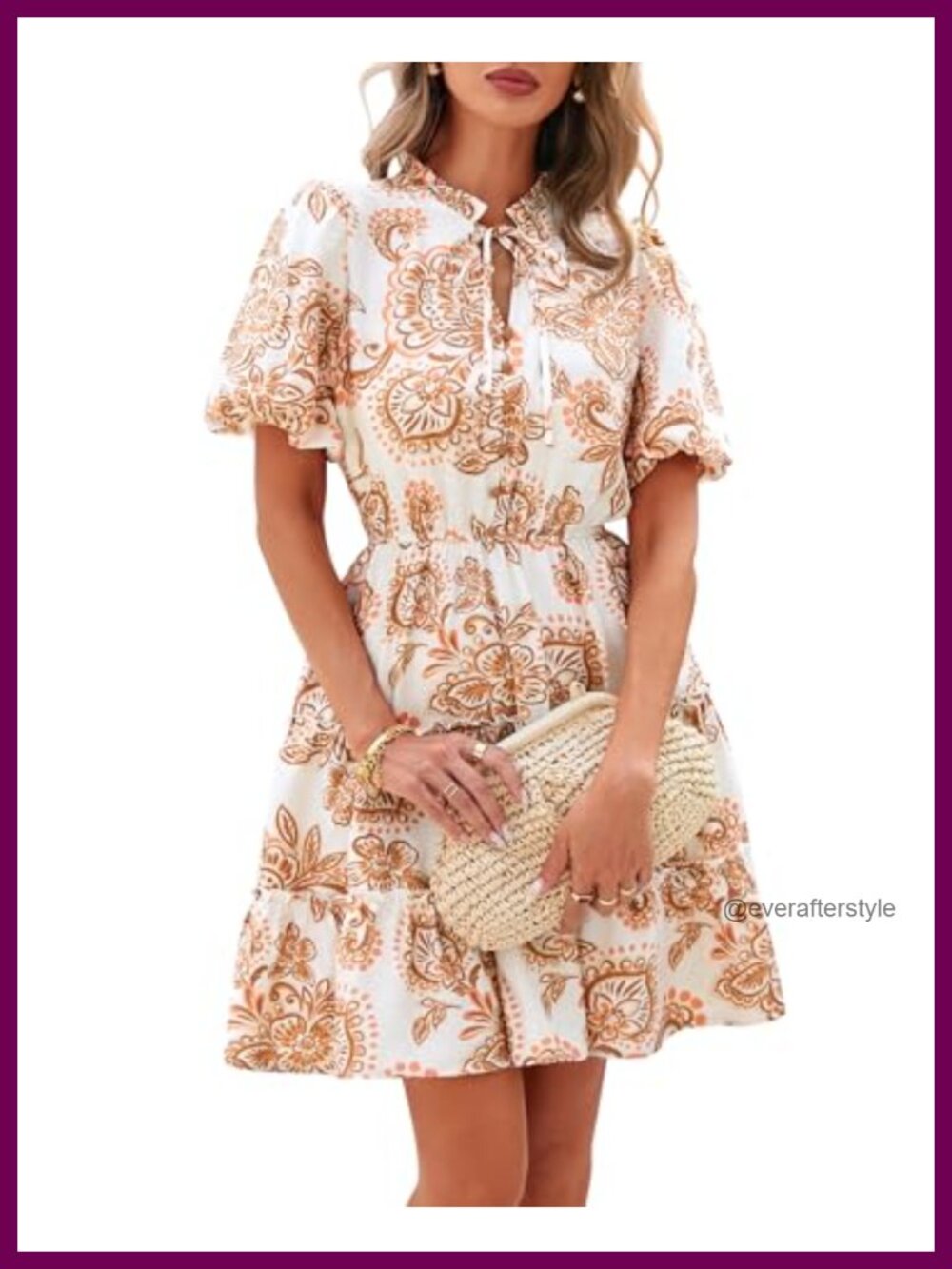 Women Summer Floral V Neck Short Sleeve Tiered Ruffle Boho Swing A-Line Mini
